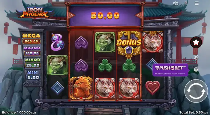 iron phoenix slot review shows the slot game before a spin.